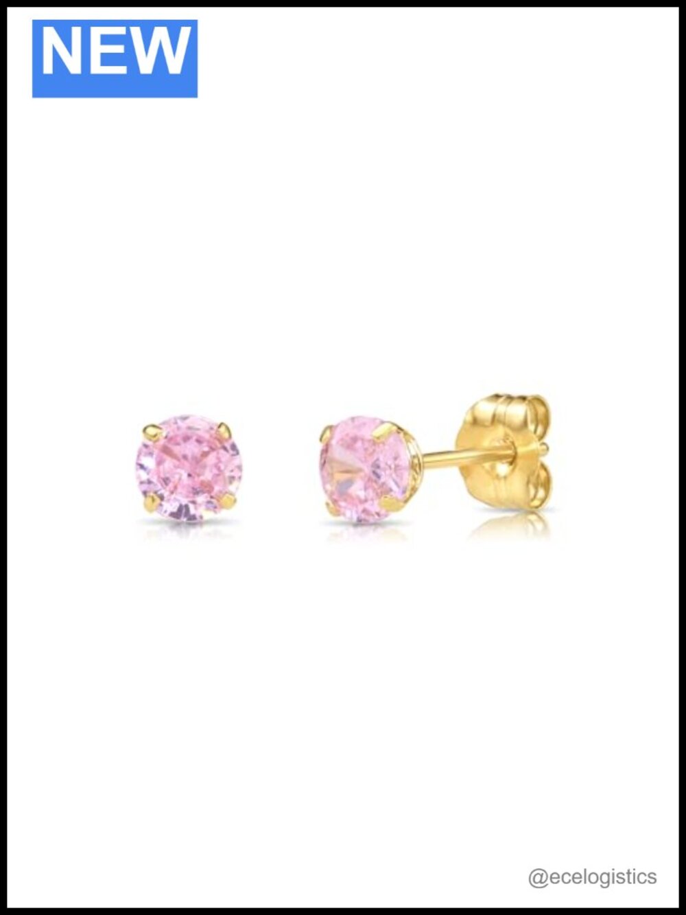 14k Yellow Gold CZ Stud Earrings 4mm Solitaire Push Back